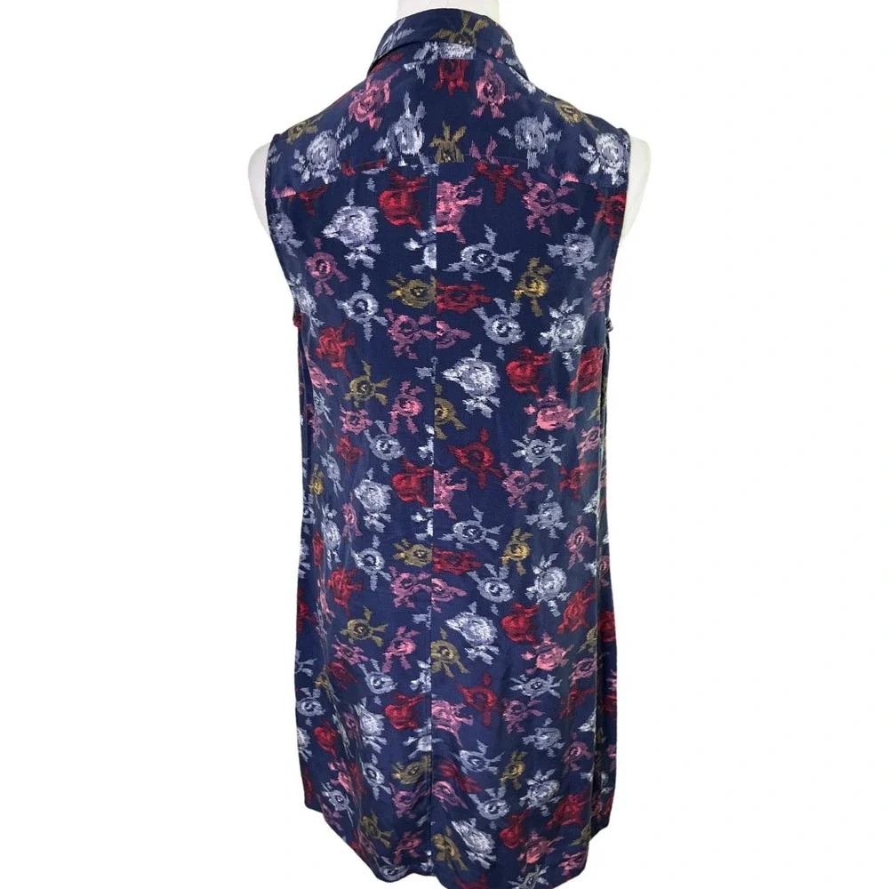 Floral Silk Shift‎ Dress Sleeveless Navy Equipment Femme Women S Petite